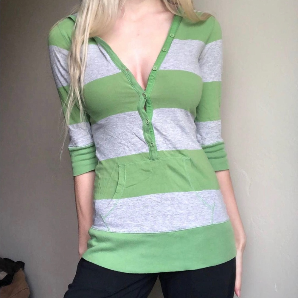 Y2K Aeropostale Green Stripe Hoodie Shirt